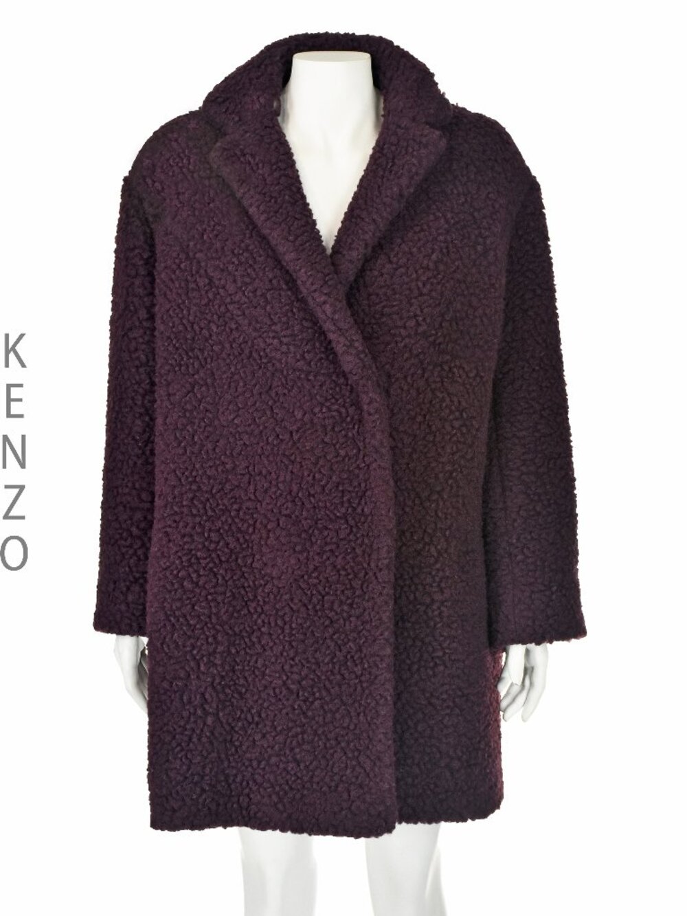 KENZO PARIS Vintage Aubergine Wool Blend Faux Shearling Teddy Coat Size 8-10 M/L